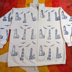 Vintage Lighthouse Denim-like  Sweatshirt, Women's S/M, 90's Streetwear Resort